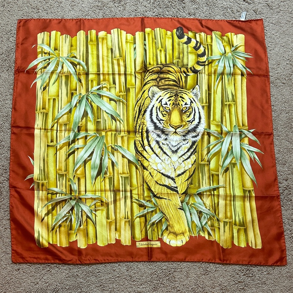 Vintage Rare Salvatore Ferragamo Silk Scarf Tiger… - image 2